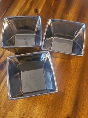 Square Stainless Steel Silver Bowl Set Of 3